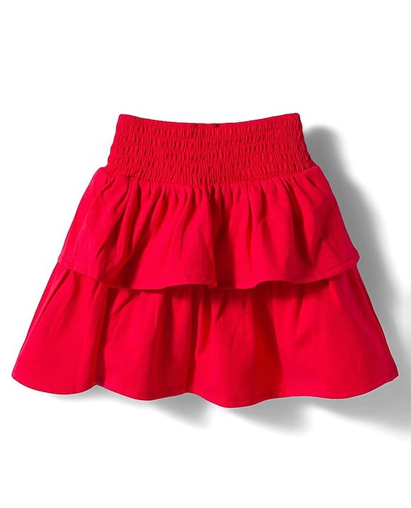 Babyhug Single Jersey Knit Half Sleeves Striped Top & Skirt Set Strawberry Embroidery - Red