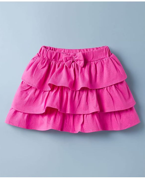 Babyhug Single Jersey Knit Half Sleeves Floral Printed Top & Layered Skirt Set - Pink & White
