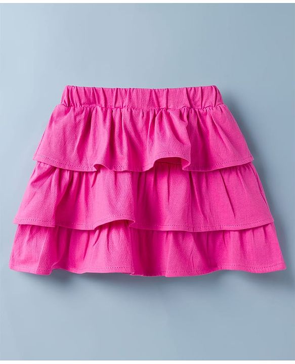 Babyhug Single Jersey Knit Half Sleeves Floral Printed Top & Layered Skirt Set - Pink & White