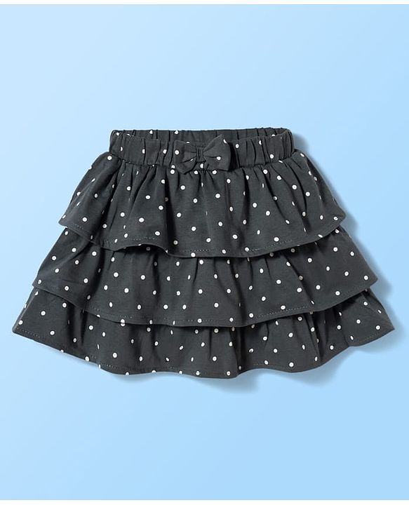 Babyhug Single Jersey Knit Half Sleeves Polka Dot Printed Top & Skirt Set with Bow Applique - White & Black