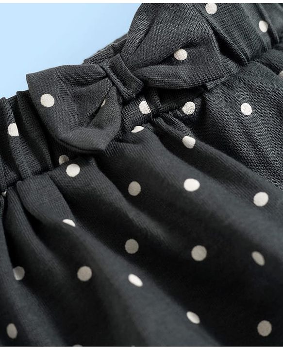 Babyhug Single Jersey Knit Half Sleeves Polka Dot Printed Top & Skirt Set with Bow Applique - White & Black