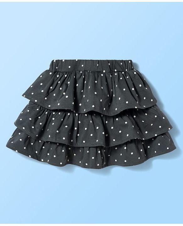 Babyhug Single Jersey Knit Half Sleeves Polka Dot Printed Top & Skirt Set with Bow Applique - White & Black