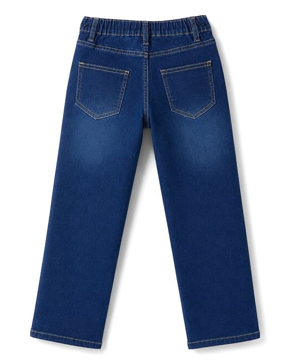 Pine Kids Woven Full Length Washed Bear Embroidered Jeans - Navy Blue