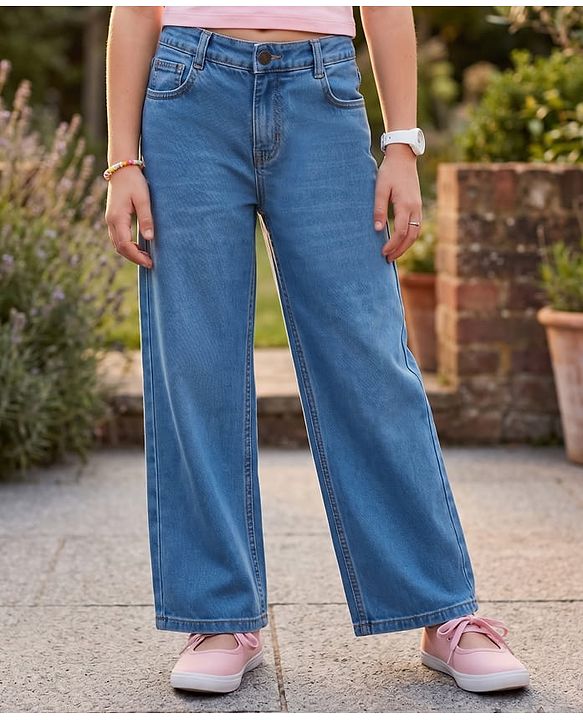 Pine Kids Cotton Woven Full Length Solid Jeans - Blue