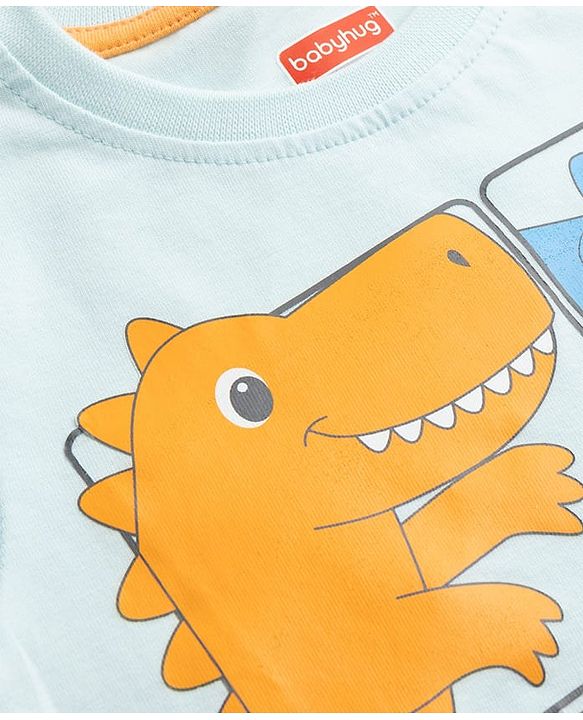 Babyhug Cotton Knit Half Sleeves T-Shirt With Dino Print - Multicolor