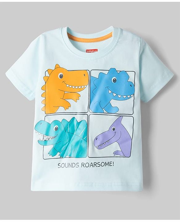 Babyhug Cotton Knit Half Sleeves T-Shirt With Dino Print - Multicolor