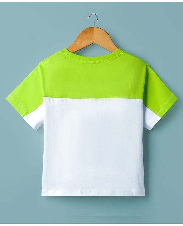 Pine Kids Cotton Knit Drop Shoulder Half Sleeves Cut & Sew T-Shirt with Happy Embroidery - White