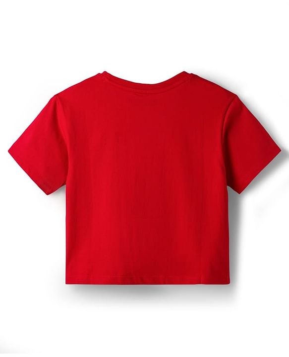 Pine Kids Cotton Knit Half Sleeves T-Shirt with Sequin Detailing - Red