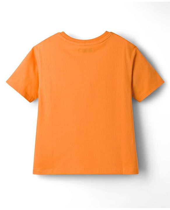 Pine Kids Cotton Knit Half Sleeves T-Shirt with Sequin Detailing - Orange