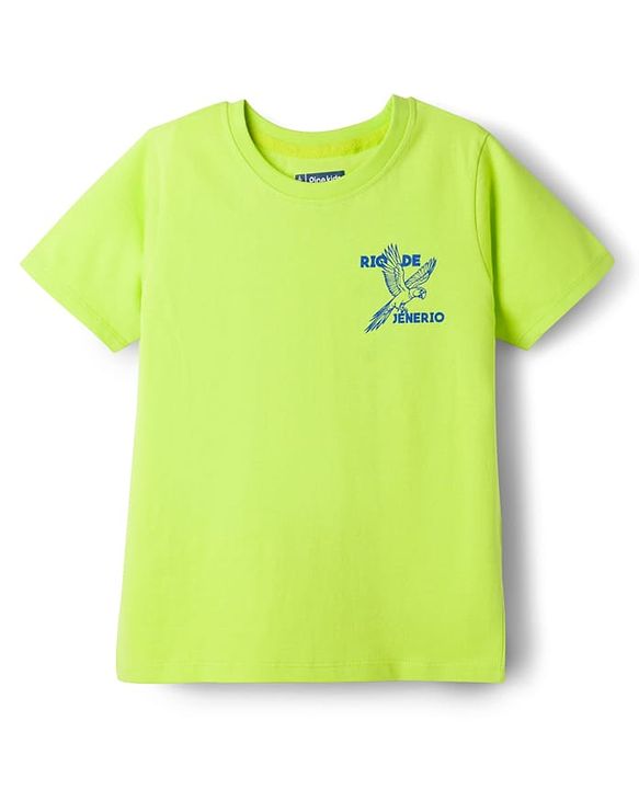 Pine Kids Cotton Knit Half Sleeves T-Shirt With Front & Back Rio Print - Lime Green