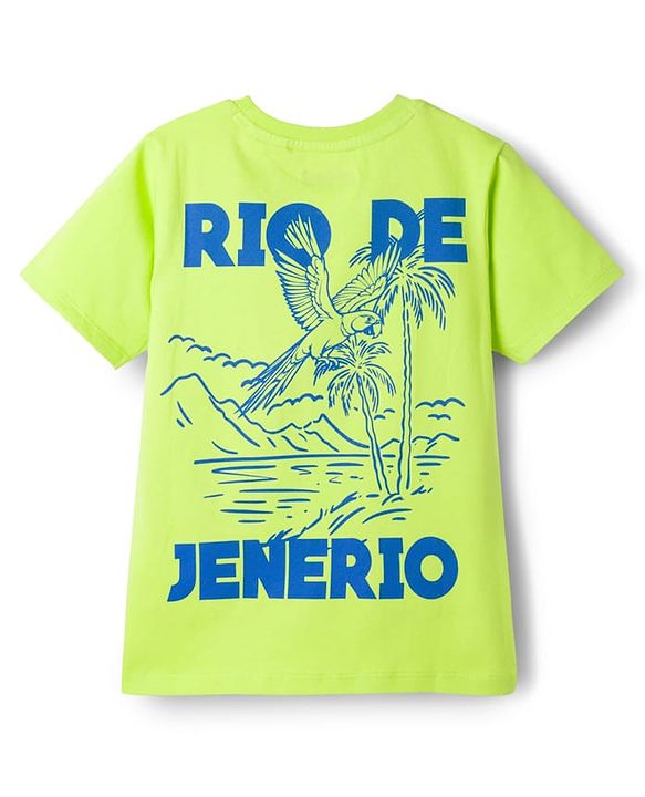 Pine Kids Cotton Knit Half Sleeves T-Shirt With Front & Back Rio Print - Lime Green