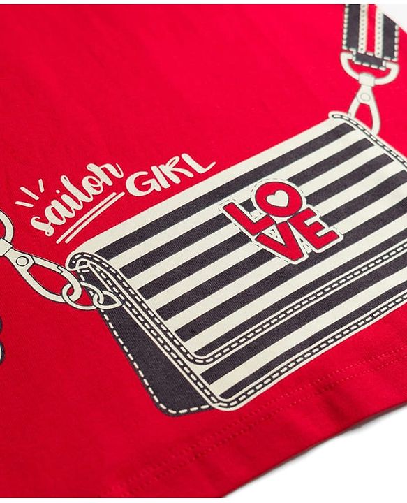 Pine Kids 100% Cotton Knit Half Sleeves Purse Printed T-Shirt - Red