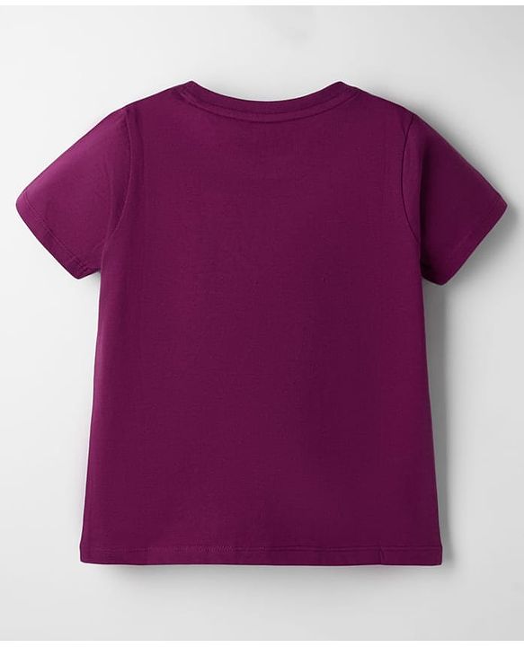 Pine Kids Cotton Knit Half Sleeves T-Shirt with Bow Embroidery - Purple