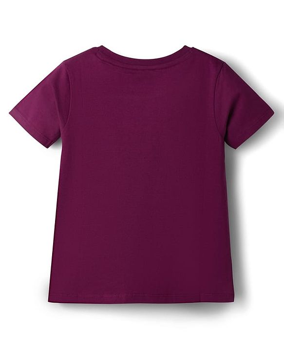Pine Kids Cotton Knit Half Sleeves T-Shirt with Floral Foil Print - Purple
