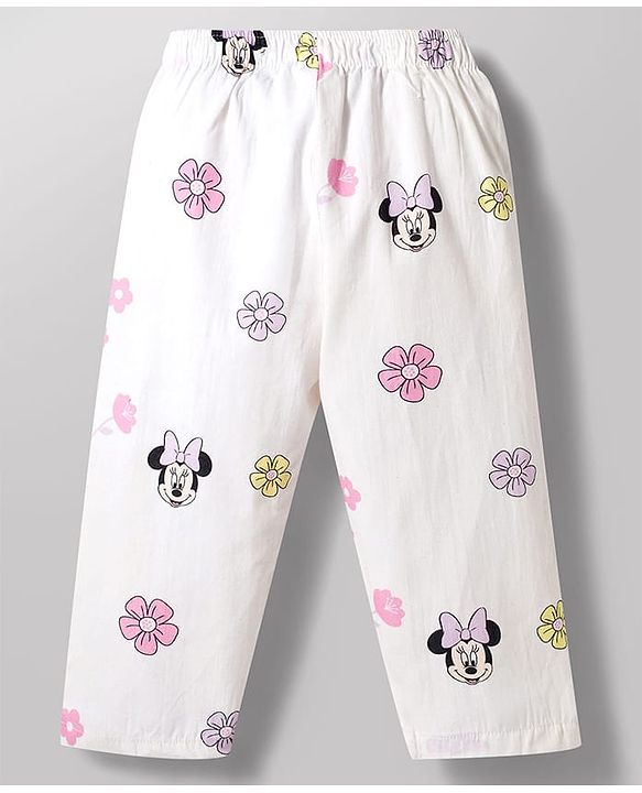 Babyhug Disney 100% Cotton Woven Full Sleeves Front Open Co-Ords Shirt & Pyjama Night Suit With Minnie Mouse Print - White