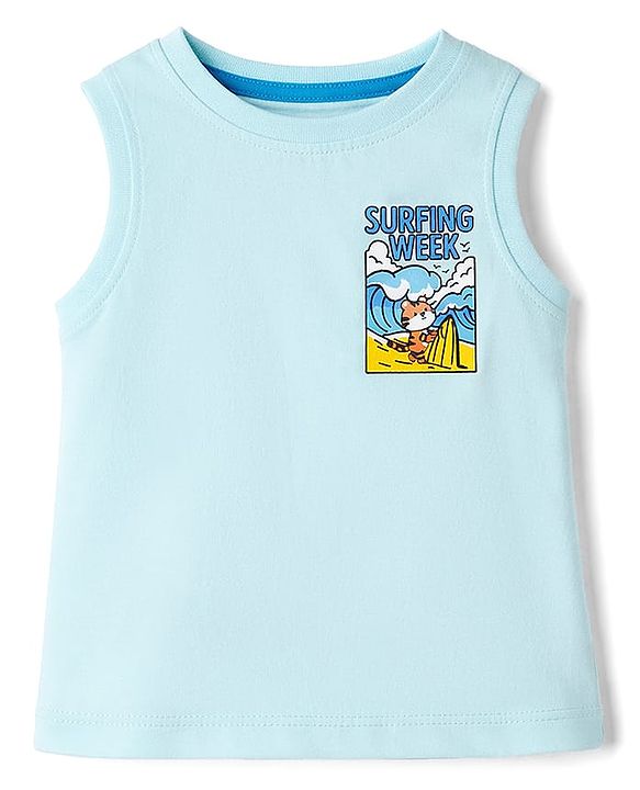 Babyhug Cotton Knit Sleeveless Tee with Front & Back Print Multi Color 3-4 Years