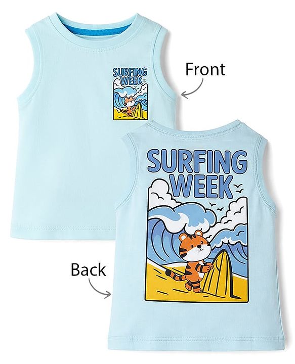 Babyhug Cotton Knit Sleeveless Tee with Front & Back Print Multi Color 3-4 Years