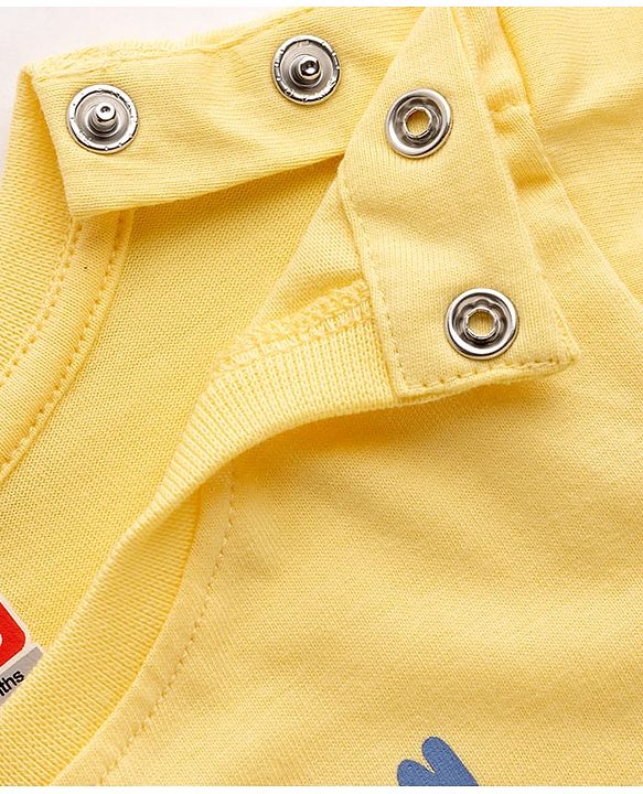 Babyhug Cotton Knit Half Sleeves T-Shirt with Dino Print - Yellow