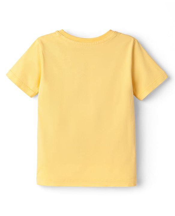 Babyhug Cotton Knit Half Sleeves T-Shirt with Dino Print - Yellow