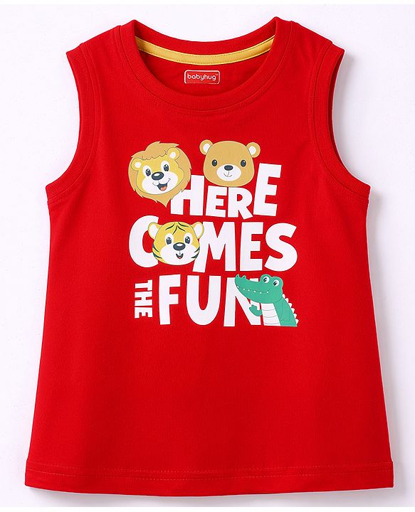 Babyhug Cotton Knit T-Shirt Sleeveless Graphic Multi Color 12-18 Months