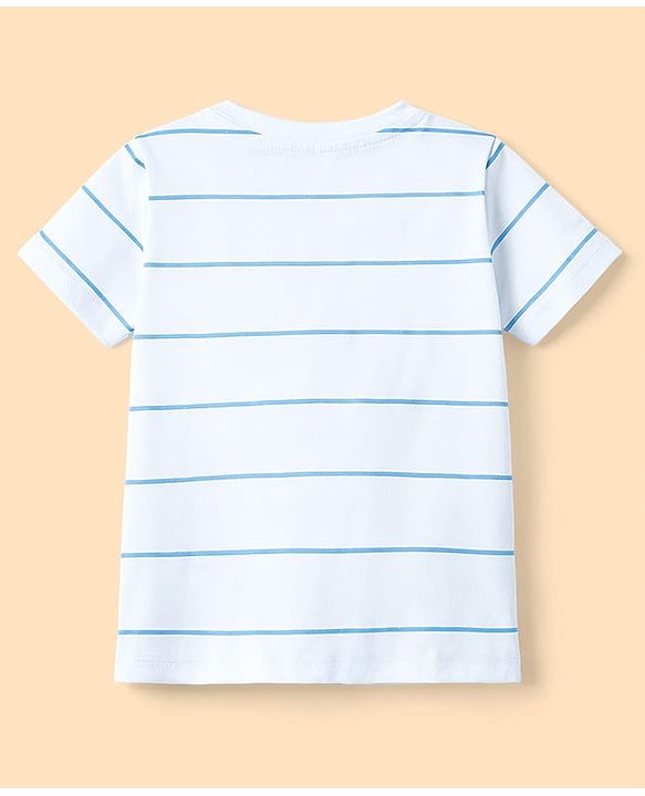Babyhug Cotton Knit Half Sleeves Striped T-Shirt With Dino Print - Multicolor