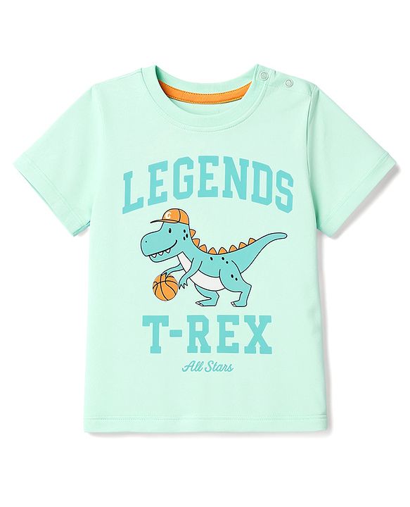 Babyhug 100% Cotton Knit Half Sleeves T-Shirt with Dino Graphics - Sea Green