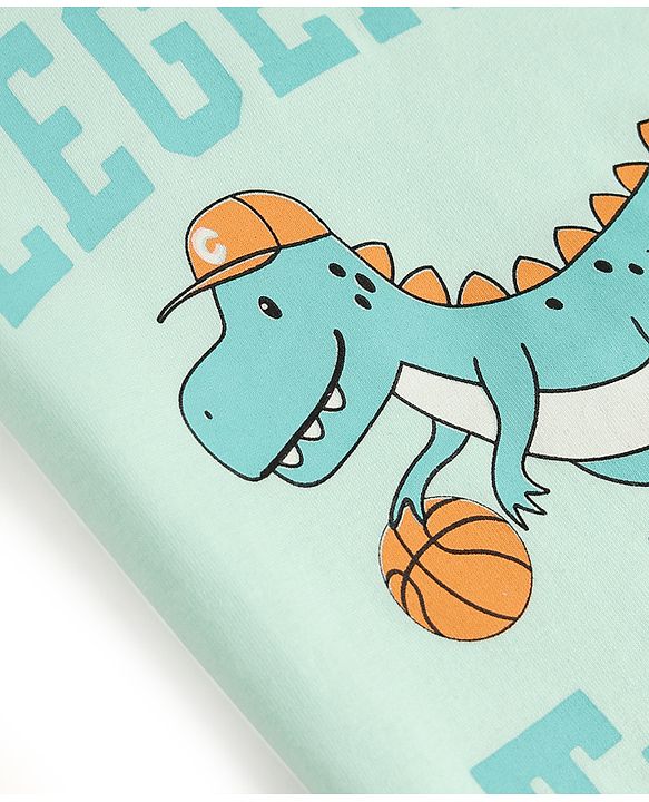 Babyhug 100% Cotton Knit Half Sleeves T-Shirt with Dino Graphics - Sea Green