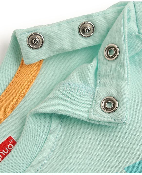 Babyhug 100% Cotton Knit Half Sleeves T-Shirt with Dino Graphics - Sea Green