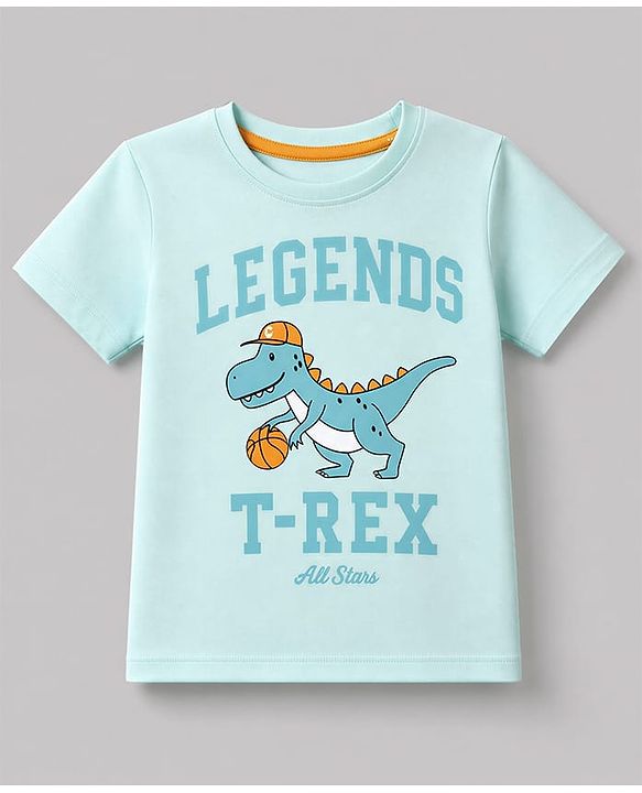 Babyhug 100% Cotton Knit Half Sleeves T-Shirt with Dino Graphics - Sea Green