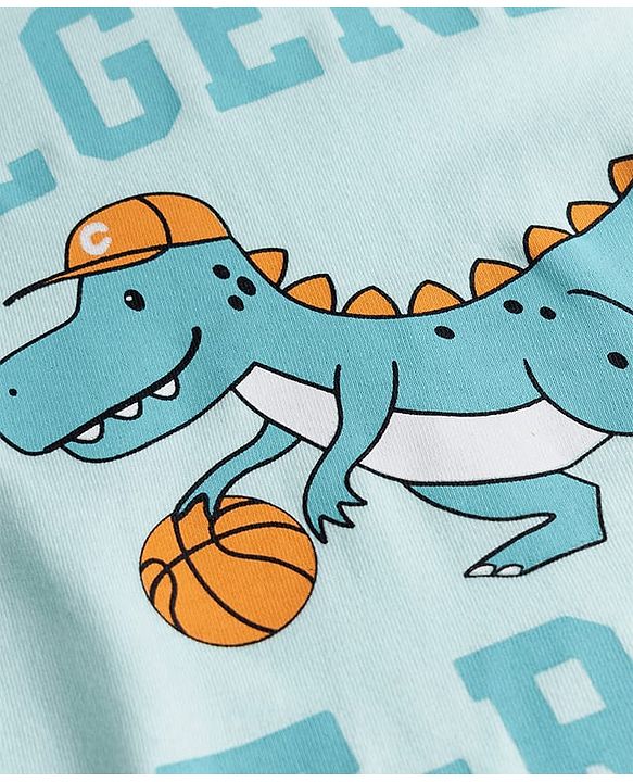 Babyhug 100% Cotton Knit Half Sleeves T-Shirt with Dino Graphics - Sea Green