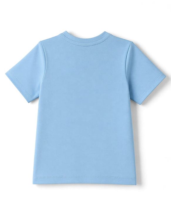 Babyhug Cotton Knit Half Sleeves T-Shirt with Lion & Tractor Print - Sky Blue