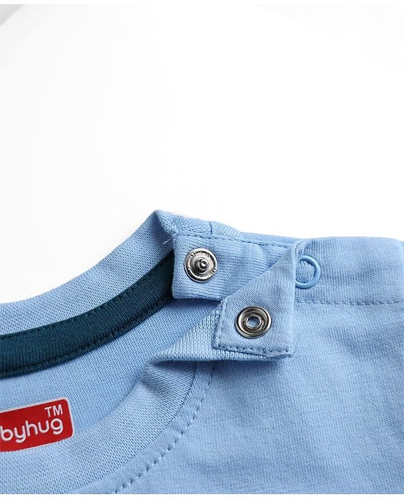 Babyhug Cotton Knit Half Sleeves T-Shirt with Lion & Tractor Print - Sky Blue
