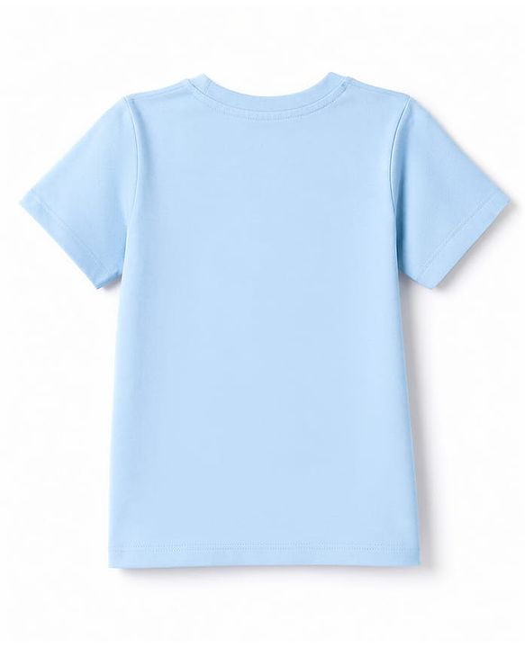 Babyhug Cotton Knit Half Sleeves T-Shirt with Lion & Tractor Print - Sky Blue