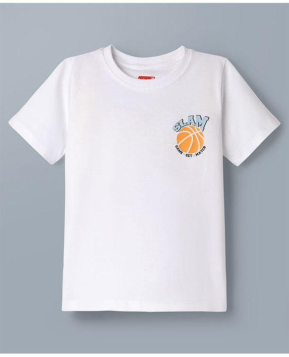 Babyhug 100% Cotton Knit Half Sleeves T-Shirts with Ball Print In Front & Back - White