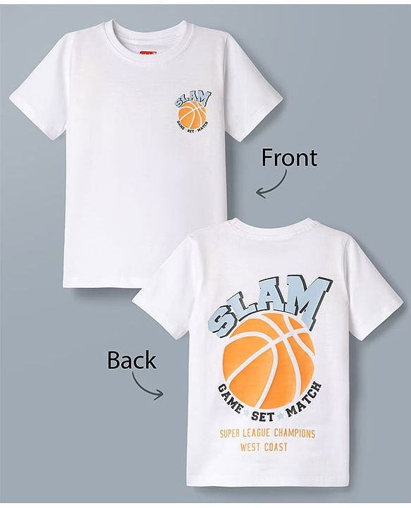 Babyhug 100% Cotton Knit Half Sleeves T-Shirts with Ball Print In Front & Back - White