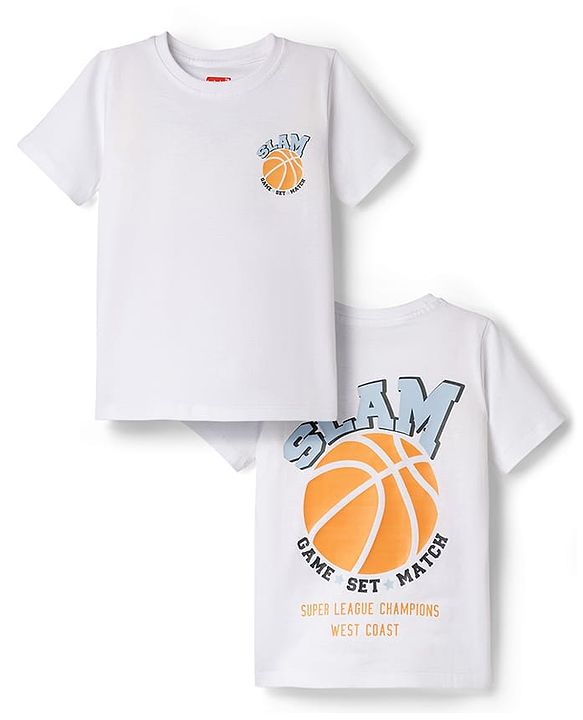 Babyhug 100% Cotton Knit Half Sleeves T-Shirts with Ball Print In Front & Back - White