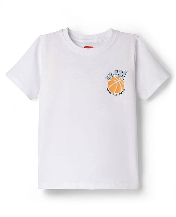 Babyhug 100% Cotton Knit Half Sleeves T-Shirts with Ball Print In Front & Back - White