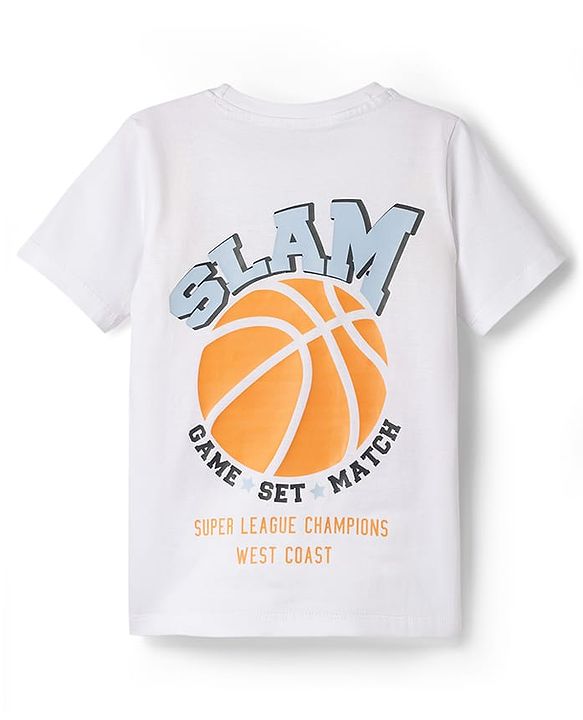 Babyhug 100% Cotton Knit Half Sleeves T-Shirts with Ball Print In Front & Back - White