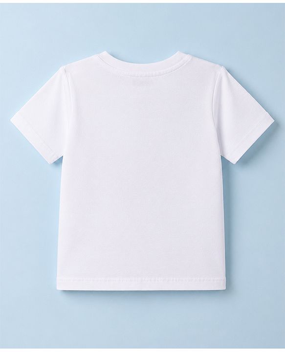 Babyhug 100% Cotton Knit Half Sleeves T-Shirts with Beach Theme Print - White