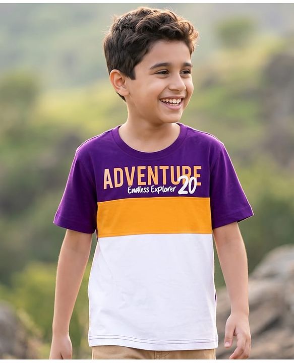 Pine Kids Cotton Knit Half Sleeves Adventure Printed T-Shirt - Multicolour