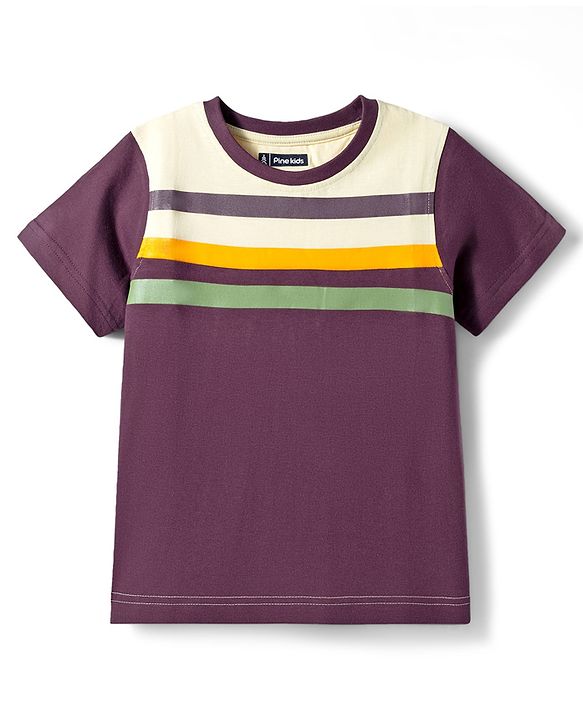 Pine Kids Cotton Knit T-Shirts Half Sleeves Round Neck Striped Multi Color 4-5 Years