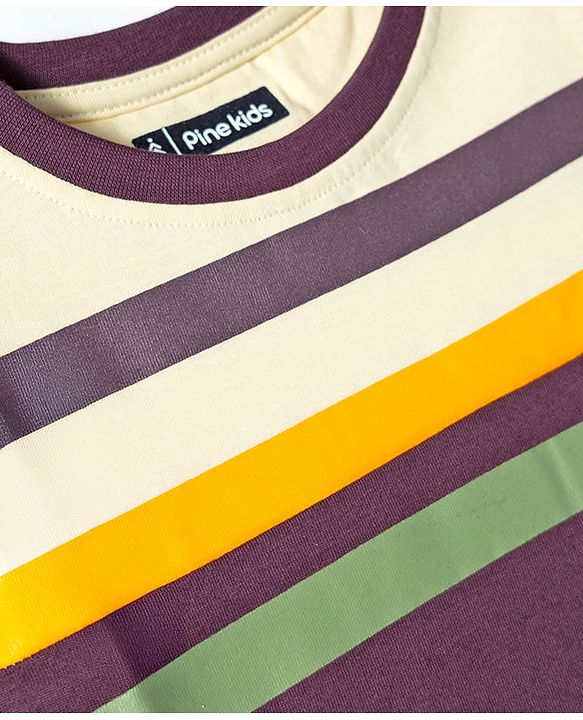 Pine Kids Cotton Knit T-Shirts Half Sleeves Round Neck Striped Multi Color 4-5 Years