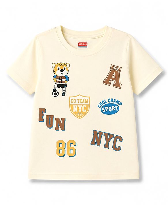 Babyhug Cotton Knit T-Shirt with All Over Print Half Sleeves Multi Color 6-9 Months