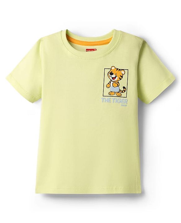 Babyhug 100% Cotton Knit Half Sleeves T-Shirts with Cub Print In Front & Back - Light Green