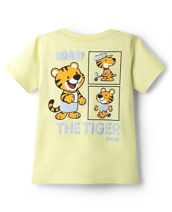 Babyhug 100% Cotton Knit Half Sleeves T-Shirts with Cub Print In Front & Back - Light Green