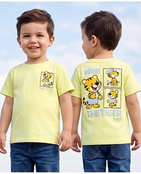 Babyhug 100% Cotton Knit Half Sleeves T-Shirts with Cub Print In Front & Back - Light Green