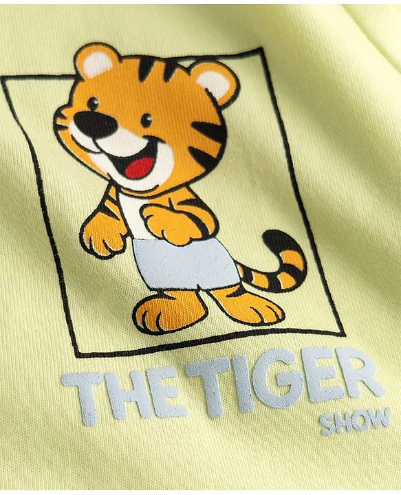 Babyhug 100% Cotton Knit Half Sleeves T-Shirts with Cub Print In Front & Back - Light Green