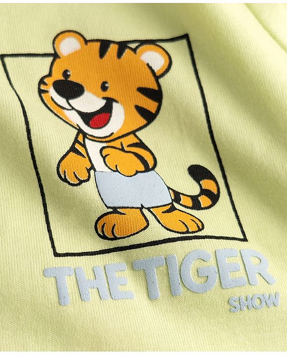 Babyhug 100% Cotton Knit Half Sleeves T-Shirts with Cub Print In Front & Back - Light Green