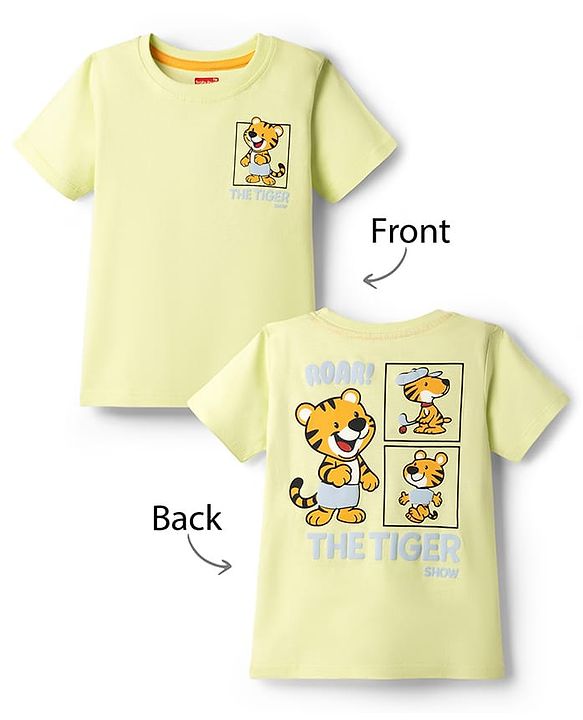 Babyhug 100% Cotton Knit Half Sleeves T-Shirts with Cub Print In Front & Back - Light Green