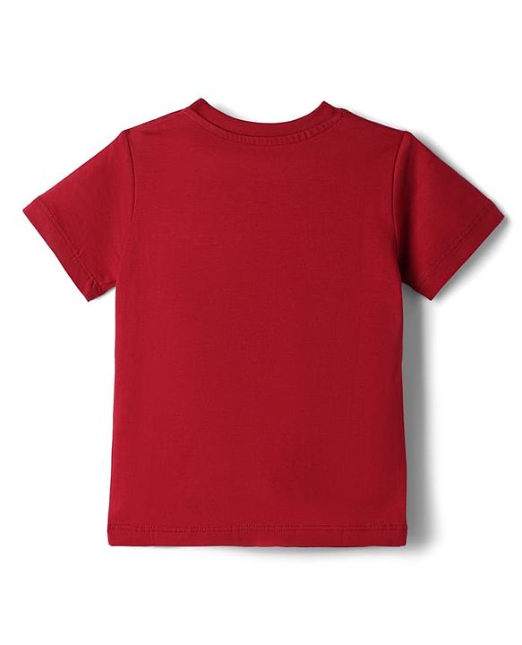Babyhug 100% Cotton Knit Half Sleeves Tiger & Text Printed T-Shirt - Red